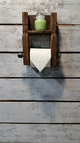 Tena Dekor Ahşap Rustik Tasarım Tuvalet Kağıtlığı Askısı Mini Raflı