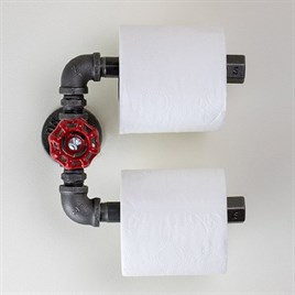 Tena Dekor Endüstriyel Boru Tuvalet Kağıtlığı Askısı 2li Vanalı